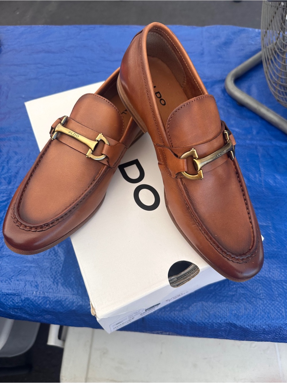 Aldo Tan/Brown Leather Bit-Detail Slip-On Loafers